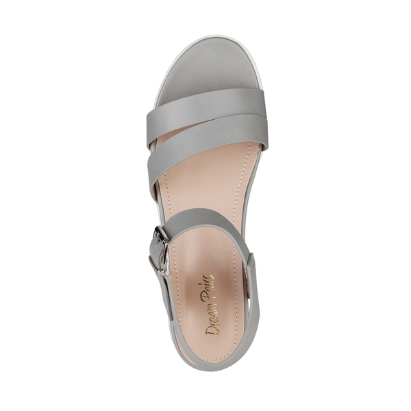 Buckle Ankle Strap Platform Wedge Sandals - GREY PU - 3